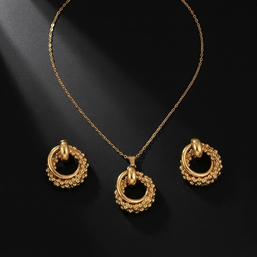 Gold Twist Earring & Necklace Set - Style 13