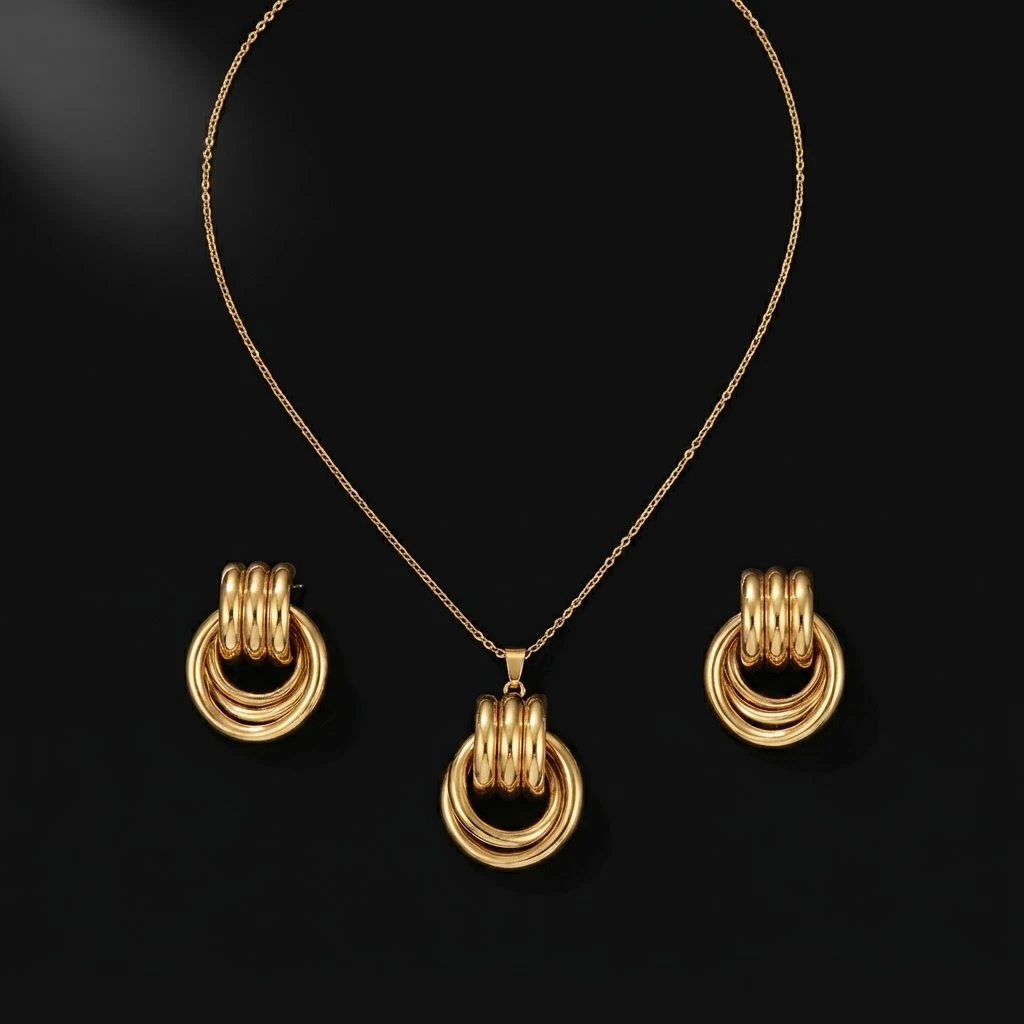 Gold Twist Earring & Necklace Set - Style 10