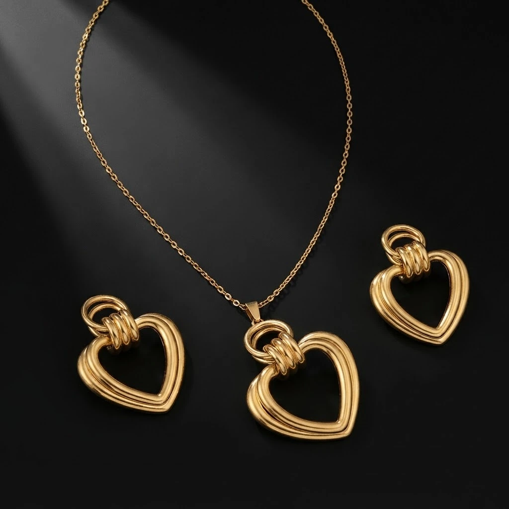 Gold Twist Earring & Necklace Set - Style 5